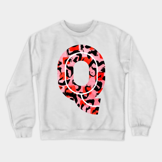 Letter Q Watercolour Leopard Print Alphabet Red Crewneck Sweatshirt by Squeeb Creative